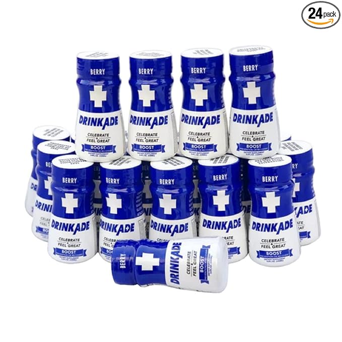 DrinkAde Boost β The Day After Drink, Immunity & Energy Support Hydration & Recovery Drink with Caffeine, Electrolytes, B Vitamins & Green Tea Extract β Sugar Free, 5 Calories, Vegan, Non-GMO (24 Pack)