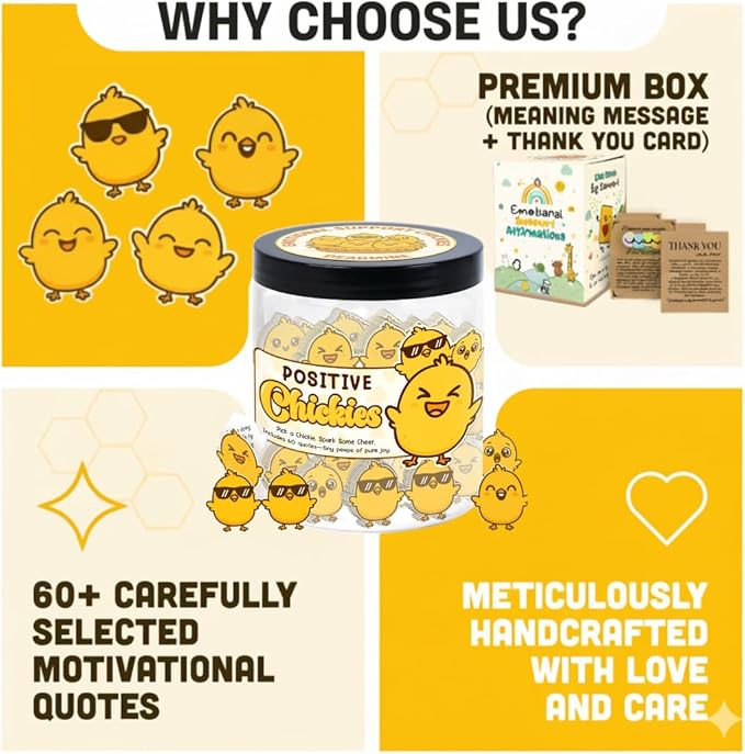 60 Positive Chick Cards Jar, Affirmation Cards for Women, Teens, Emotional Support Chickies, Chicken Gift, Chicken Gifts for Women, Funny Chicken Gift, Chicken Stuff, Chicken Lady Gifts