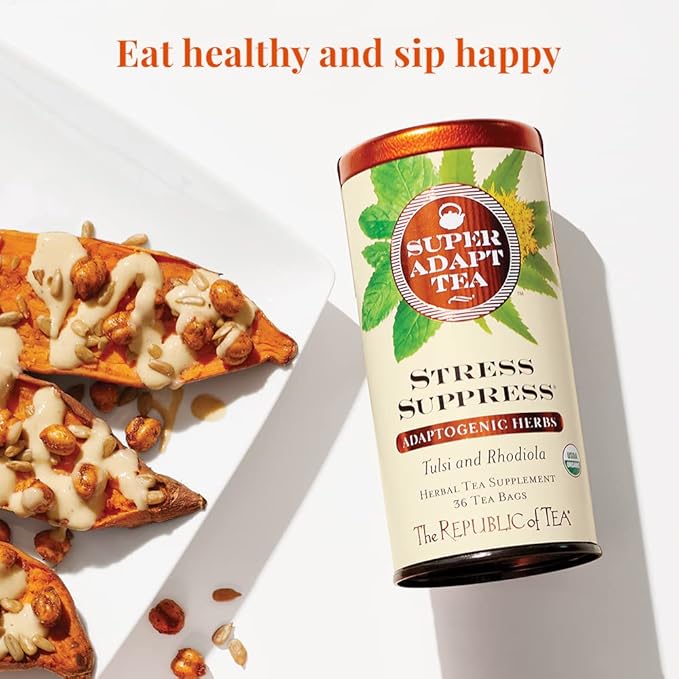 The Republic of Tea - SuperAdapt Stress Suppress Herbal Tea, 36 Tea Bags, Organic, Caffeine Free, Tulsi and Rhodiola Herbal Tea