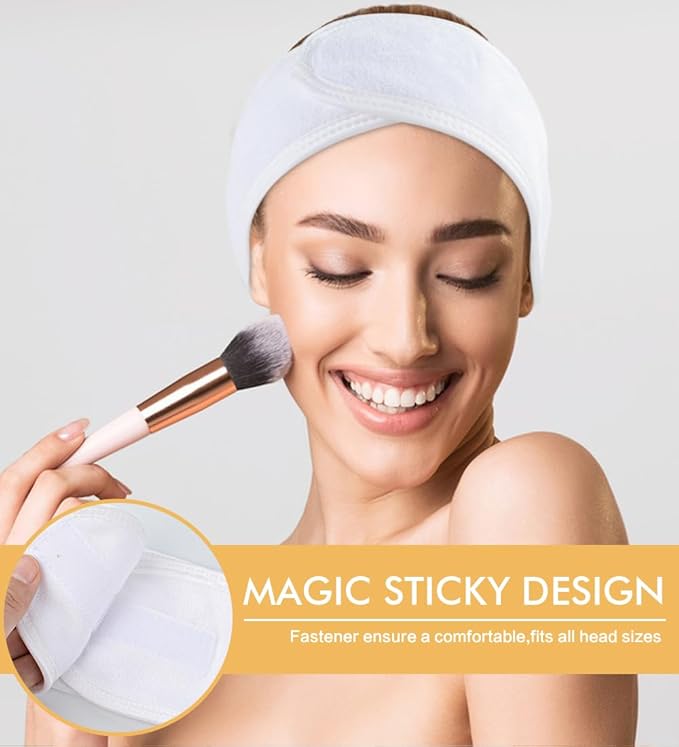 SINLAND Spa Headband for Women 6 Counts Ultra Soft Adjustable Makeup Hair Band with Magic Tape, Stretch Head Wrap for Bath, Shower, Facial Mask, Yoga