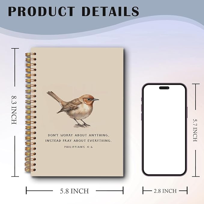 Bird Christian Spiral Notebooks, Philippians 4:6 Bible Journal, Scripture Journals for Writing, Christian Gifts for Women Men, Religious Notebook for Note Taking, 5.5x8.3 Inch