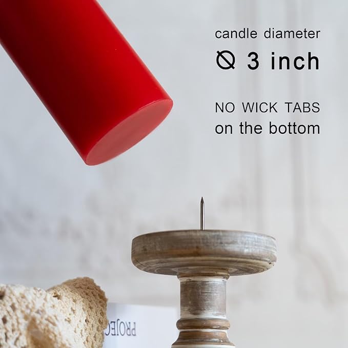 MOZEAL 3" x 8" Hand-Poured Unscented Large Candle,Smokeless Rustic Pillar Candle Set of 2,Slow Burn,No Drip,Approx 150 Hours Burning,Wedding,Dinner,Christmas and Home Decorative,Tall Red Candle