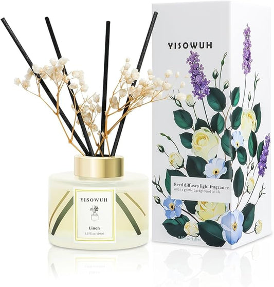 Reed Diffuser Set,5.07 fl oz (150 ml) - Linen Oil Diffusers with 8 Reed Sticks,Home Fragrance Reed Diffuser for Bathroom Shelf Decor