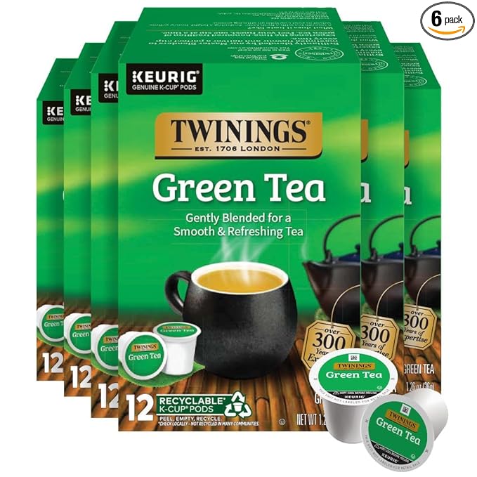 Twinings Green Tea 72 K-Cup Pods for Keurig, 12 Count (Pack of 6), Smooth Flavour, Enticing Aroma, Caffeinated, Enjoy Hot or Iced