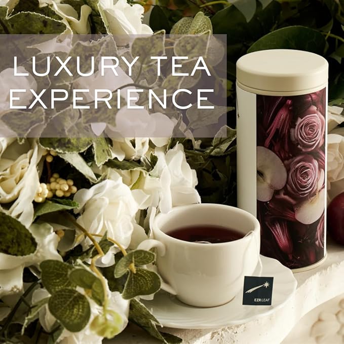 EZR Leaf Sweet Rose Black Tea – Loose Leaf Rose Fruit Tea, Floral & Fruity Blend, Low Caffeine Canister 1.76 Ounce