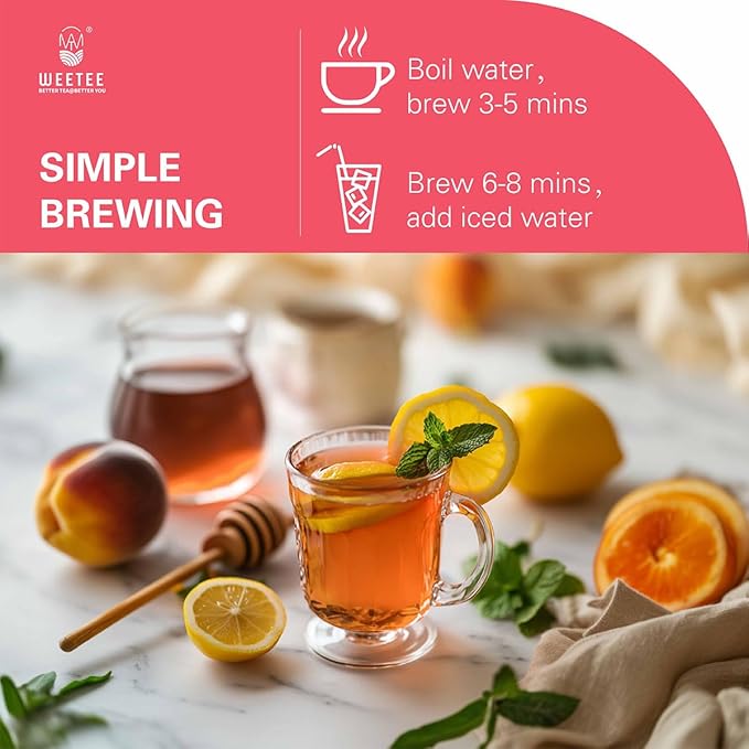 WT WEETEE Peach Herbal Tea Bags, Caffeine Free Tea Made with Rose Hip, Orange Peel, Hawthorn, Chamomile, Hibiscus & More, 100 Counts Peach and Herbs Good for Iced