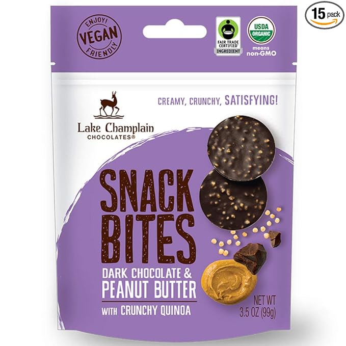 Lake Champlain Organic Dark Chocolate Peanut Butter Snack Bites, 15 Pieces, 3.5 Ounces