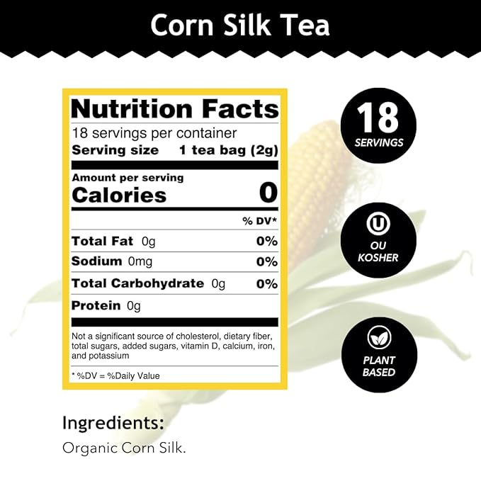 Buddha Teas - Organic Corn Silk Tea - Herbal Tea - For Health & Wellbeing - With Antioxidants & Minerals - Clean Ingredients - Caffeine Free - OU Kosher & Non-GMO - 18 Tea Bags (Pack of 1)