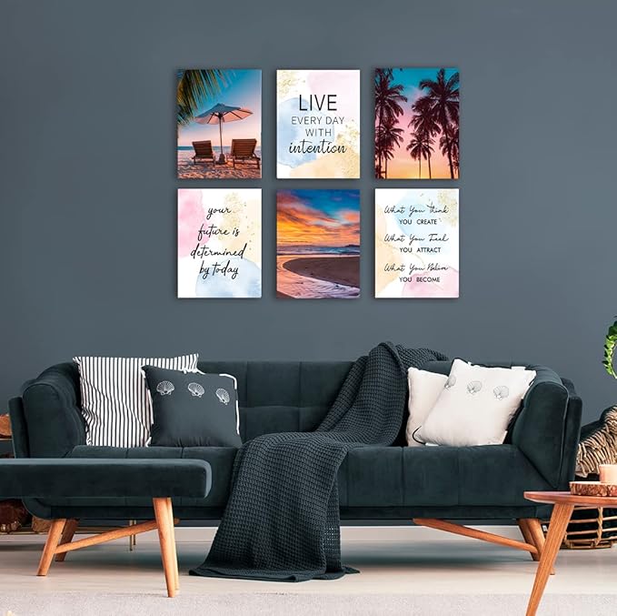 Inspirational Quotes Motto Wall Art,Office landscape Wall Art Decoration Painting, Suitable for Library, School, Gym,Office,Living Room,Home Deco,Tabletop/Hanging,|6-pack(29 x 38 cm ) Framed 6