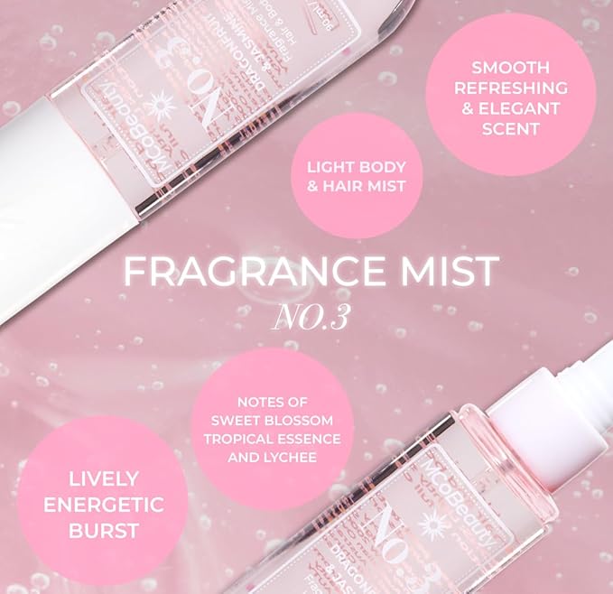 MCoBeauty - Fragrance Mist No.3 - Light Body and Hair Spray with Sweet Blossom, Dragon Fruit and Lychee - Gifts for Women, Cute Stuff, Feminine Spray, Self Care Gifts for Women - 90ml Bottle