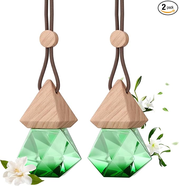 Car Air Freshener Hanging, 2 Pcs Gardenia Scent Drift Car Air Freshener, Wooden Fragrance Expanding Bottle Cap, 10ml Per Bottle, Used for Car Decoration and Fresh Air (Gardenia)