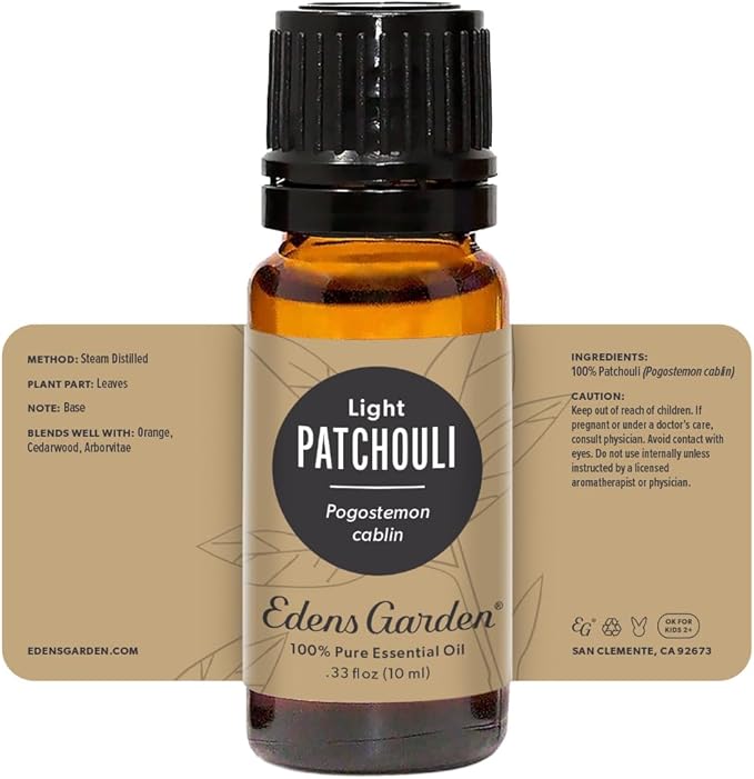 Edens Garden Patchouli- Light Essential Oil- 100% Pure Premium Grade, Undiluted, Natural, Therapeutic, Aromatherapy, The Best for Diffuser, Skin, Face, Hair 10 ml (.33 fl oz)