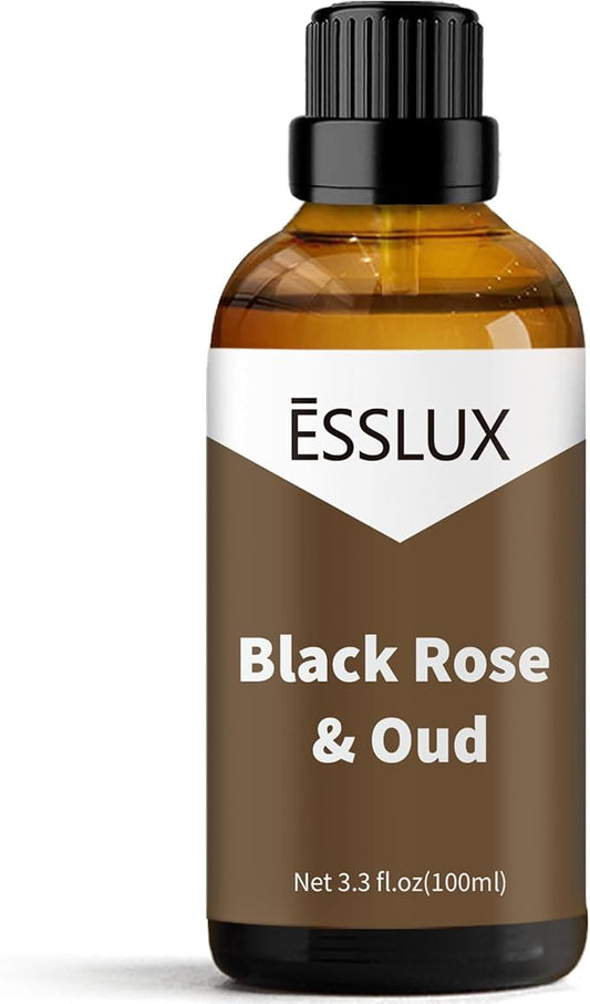 Black Rose & Oud Fragrance Oil, ESSLUX Large Single Scented Oils 100 ml (3.3 oz), Aromatherapy Essential Oils for Home for Diffuser, Massage, Soap, Candle Making Scents