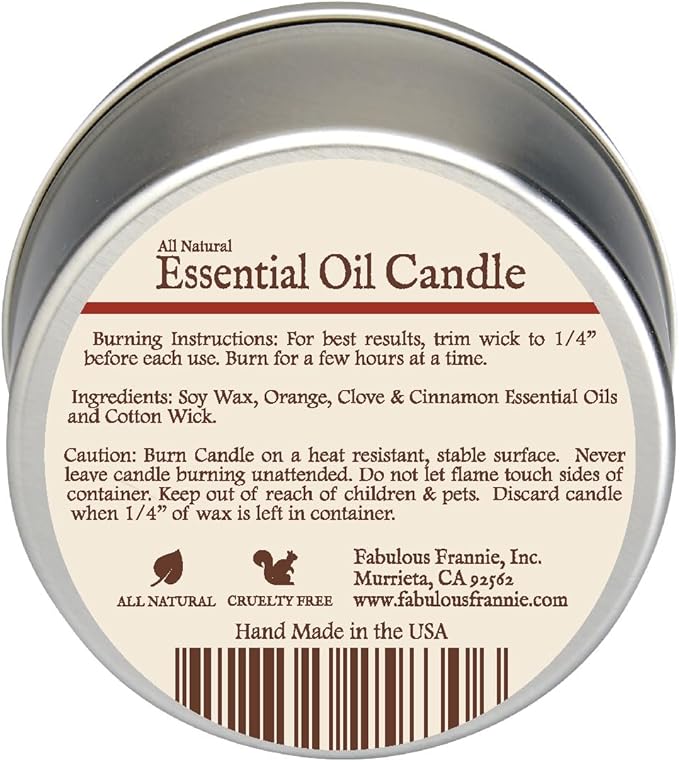 Fabulous Frannie Spice (Holiday) All-Natural Soy Candles Cotton Wick High Pure Essential Oil Scent 40 Hours Burn Time Gift for Women & Men 6 Ounce (Pack of 1)