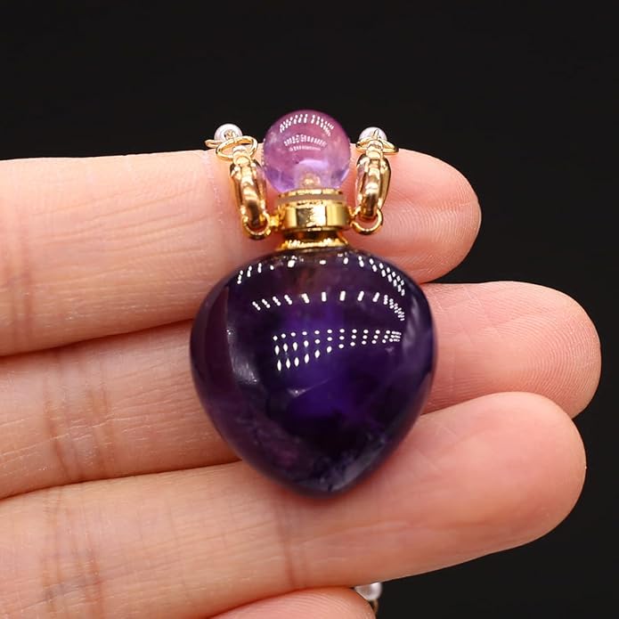 1pcs Natural Amethyst Stone Perfume Bottle Pendant Pearl Bead Chain Rectangle Heart Necklace for Women Jewelry Free Accessory Glasses