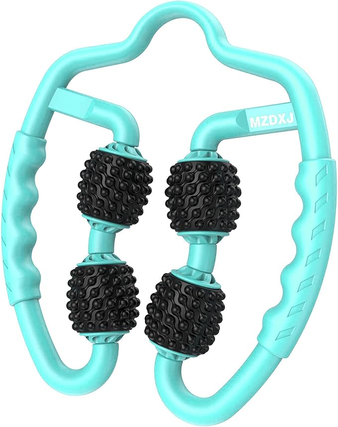 Cellulite Massage Tool Muscle Roller - Deep Fascia Massager & Dimpled Skin Remover for Legs, Thighs & Buttocks - Anti-Cellulite Roller, Smooth Skin, Pain Reliefs (Green Black-4 Wheel)