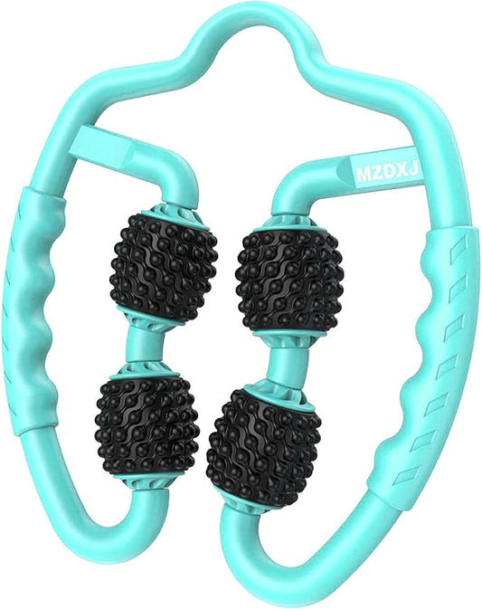 Cellulite Massage Tool Muscle Roller - Deep Fascia Massager & Dimpled Skin Remover for Legs, Thighs & Buttocks - Anti-Cellulite Roller, Smooth Skin, Pain Reliefs (Green Black-4 Wheel)