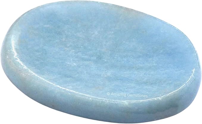 Amazing Gemstone Angelite Worry Stone Crystals & Healing Stones - Worry Stones for Stress Relief Gifts - Piedra Crystal Fidget for Meditation, Relaxation - Unique Stocking Stuffers and Gifts