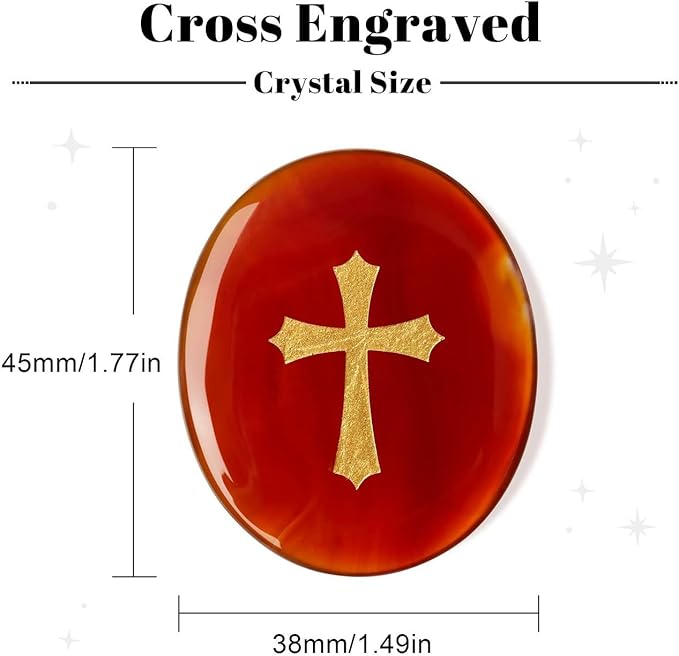 LAIDANLA Red Agate Cross Engraved Healing Crystal Worry Stones for Pray Faith Anxiety Relief Oval Palm Stone Polished Natural Crystal Gifts