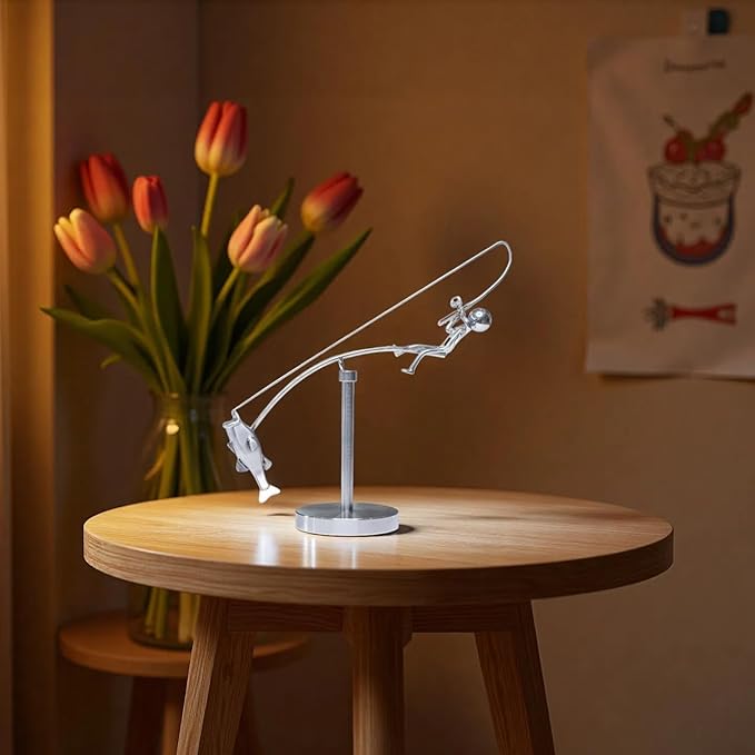 Fisherman Balance Sculpture: Balancing Fisherman, Balancing Sculpture, Stainless Steel Physical Desktop Fishing Decoration, Household Kinetic Desktop Toy. (2)