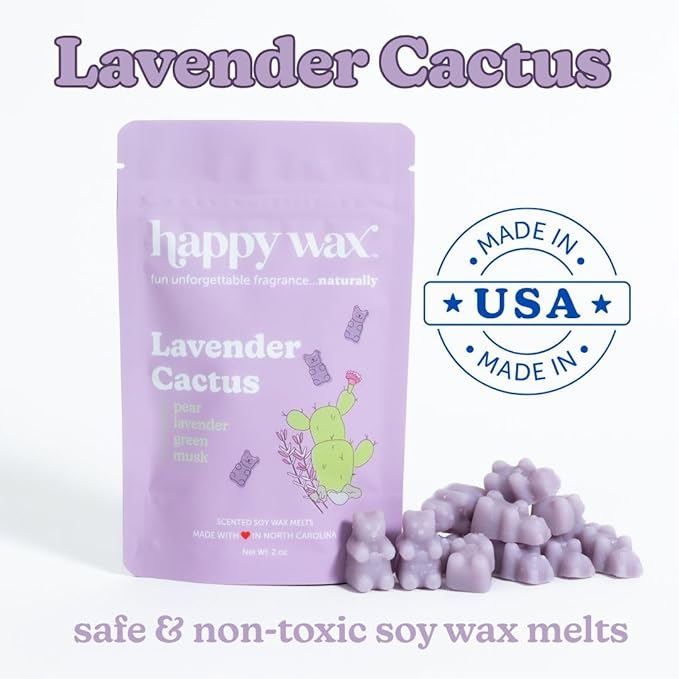 Happy Wax Lavender Lovers Collection Scented Natural, Non Toxic Soy Wax Melts – 6 Total Oz. - Includes: LavenderCactus, LavenderChamomile and CalmingLavender