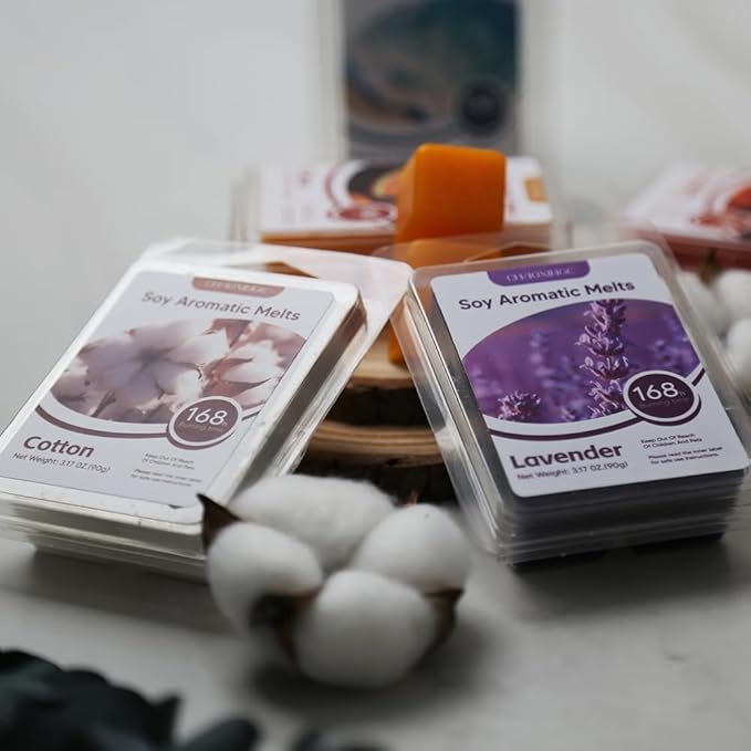 10-Pack Aromatherapy Wax Melts, Two Scent Combo | Wax Warmer & 8 Tealights Included | 90g (3.17 oz) per Pack | Eco-Friendly Soy Wax, 8 Scents (Cotton & Ocean Breeze) (Cotton & Ocean Breeze)