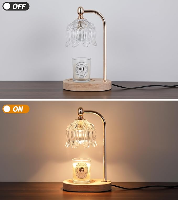 Candle Warmer Lamp with Timer and Dimmer,Electric Gold Light Gifts for Women Melt Wax Warmer Lamp with 2 Bulbs for Candle Jars House Warming New Home Decor Bedroom