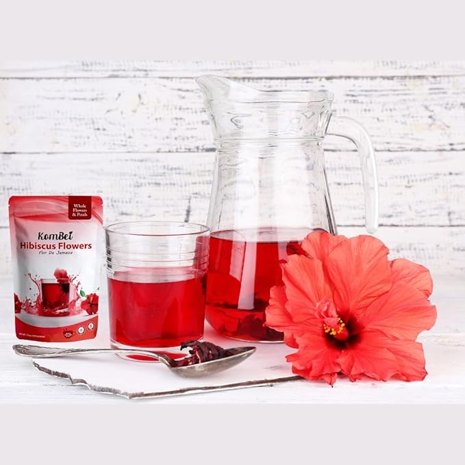 KomBei Loose Leaf Premium Hibiscus Tea, Flor de Jamaica (8oz) | Whole Flowers and Petals | Twice-Sifted | Herbal Tea | Caffeine-Free | Makes 110+ cups (8 oz)