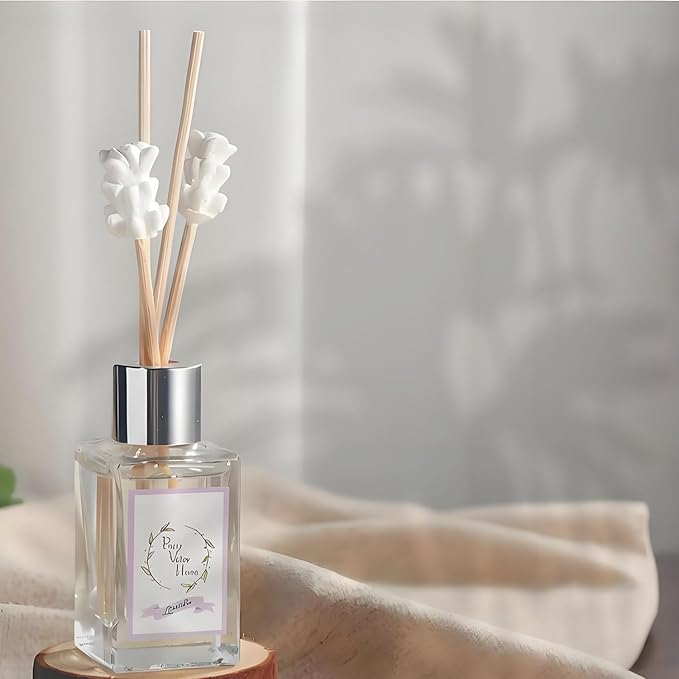 Reed Diffuser Set, Pretty Valley Home Mini Gypsum Flower Fragrance Diffuser Lavender 1.01 fl oz (30 ml), Home Fragrance Reed Diffuser for Bathroom Office Living Room Dining Table Decor (Lavender)
