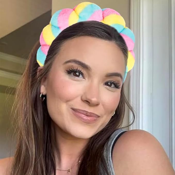 Spa Headbands for Washing Face or Makeup, Sponge Bubble Skincare Headbands, Puffy Terry Cloth Hairband for Women, Skin Care Makeup Headwear Hair Accessories for Girls