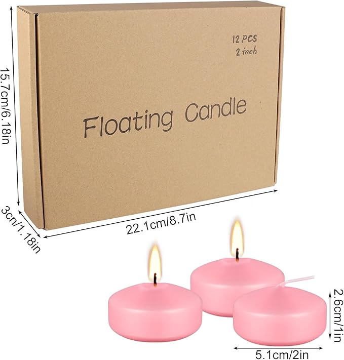 12-Pack 2-Inch Pink Floating Candles - Romantic Decor for Celebrations, and Parties