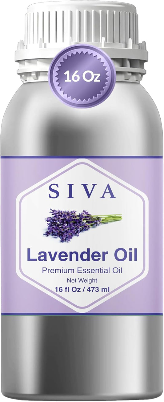 Siva Lavender Essential Oil – 16 Fl Oz – 100% Natural Lavender Oil - for Diffuser, Hair Care, Face, Skin Care, Aromatherapy, Scalp and Body Massage, Soap and Candle Making