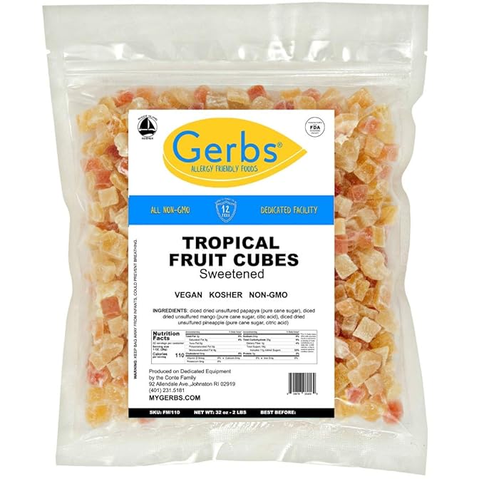 Gerbs Tropical Dried Fruit Snack Mix 2 lbs. | Unsulfured, No Additives, Resealable Bag | Lightly Sweet & Juicy Blend | Top 14 Allergen-Free