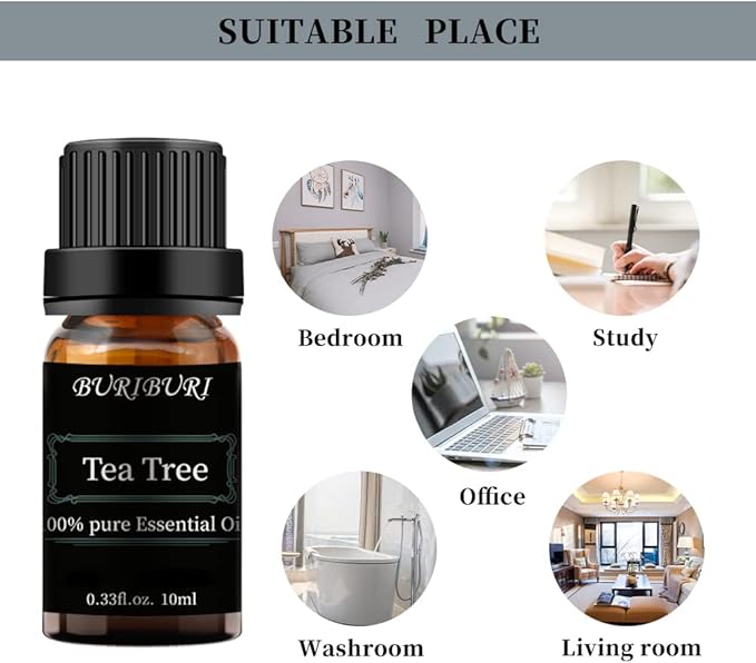 BURIBURI Tea Tree Essential Oil, 100% Pure, Undiluted, Natural Tea Tree Oil Aromatherapy Essential Oils 10ml for Diffuser, Massage