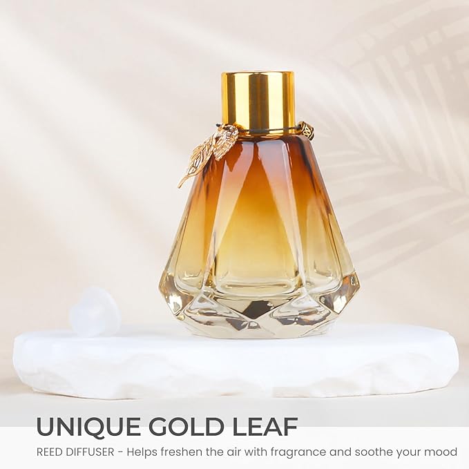 Reed Diffuser, Reed Diffuser Empty Bottles with 20pcs Reed Diffuser Sticks, Delicate Gold Leaf Decor, Glass Fragrance Diffuser Set with lids for Home… (Black+Gold, 4PCS)