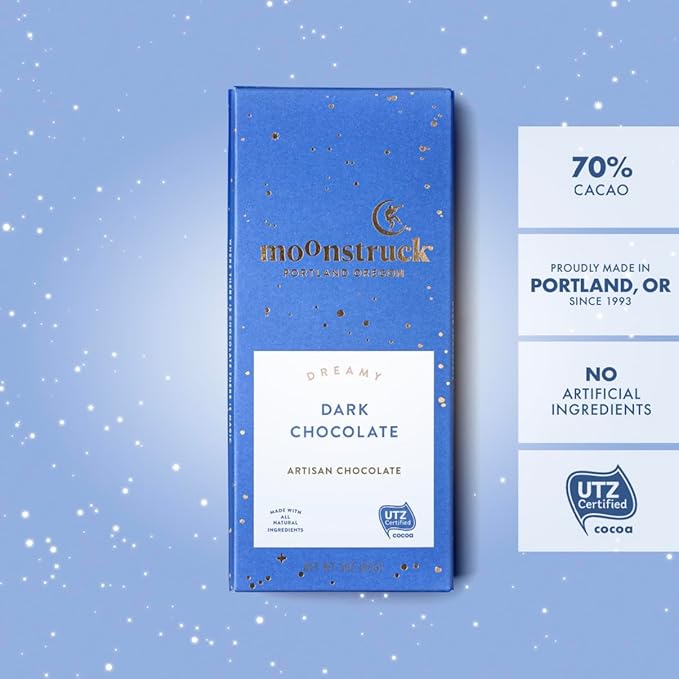 Moonstruck Chocolate Dark Chocolate Bar, 68% Cacao, 3.0oz (Pack of 12)