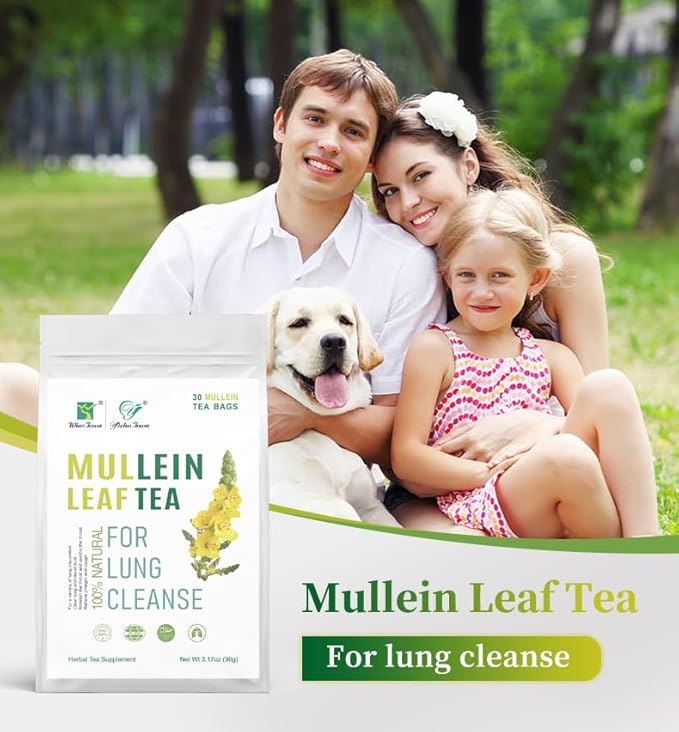 Mullein Tea Bags for Cleanse, Respiratory Support and Mucous Membranes, Herbal Tea Caffeine Free 3g X 30 Tea Bags