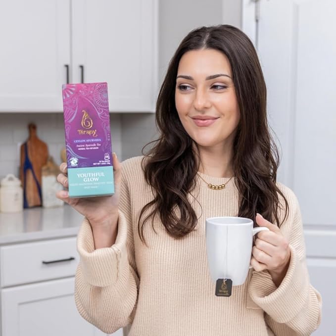 Tรฉrapy Ceylon Youthful Glow Herbal Tea Bags | Helps Maintain Healthy Skin and Hair | 100% Natural Blue Butterfly Peas, Licorice Root, Green Tea & More | Individually Wrapped Organic Tea Bags |18 Count