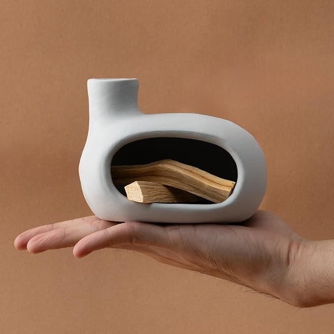Terracotta Palo Santo Holder - Modern Incense Burner, Cone Burner, Tabletop Fireplace - Purify and Energize Your Home with Fragrant Palo Santo Wood, Sage - Perfect for Meditation and Yoga