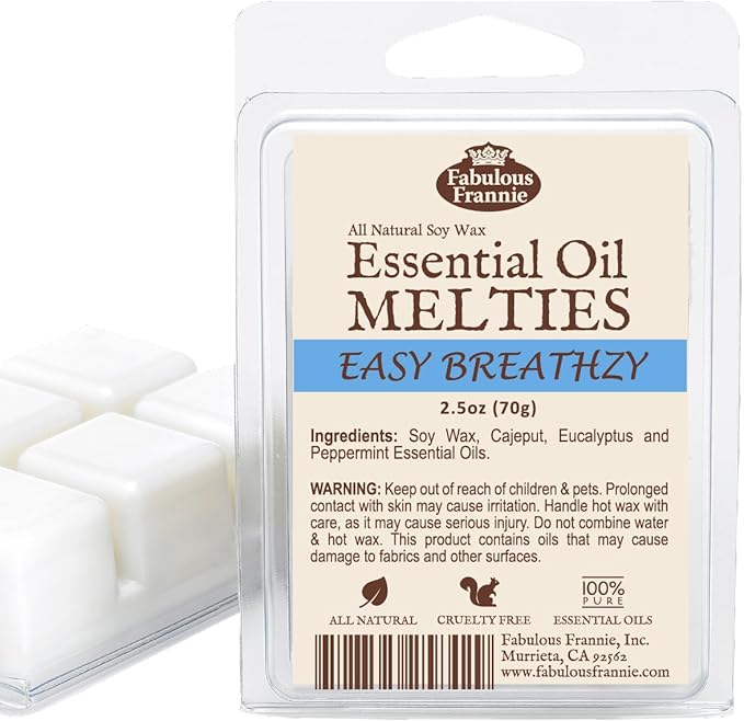 Fabulous Frannie Easy Breathzy All Natural Soy Candle Meltie Tart Made with Pure Eucalyptus, Cajeput and Peppermint Essential Oils 2.5oz