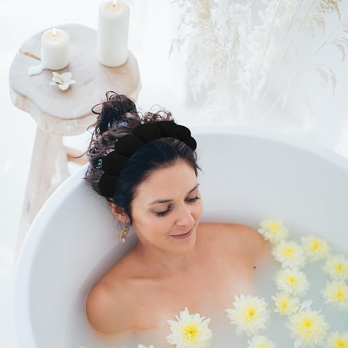 WHAVEL 3 Pack Spa Headband Skincare Headbands, Makeup Headband Sponge Terry Cloth Headbands Face Wash Headband Puffy Hair Band for Washing Face Women Girls (Black)