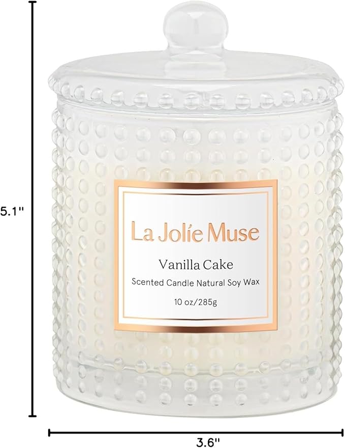 LA JOLIE MUSE Vanilla Cake Scented Candles, Vanilla Candles for Home Scented, Luxury Candle Gift for Women, Natural Soy Wax, 75 Hours Long Burning, 10 OZ