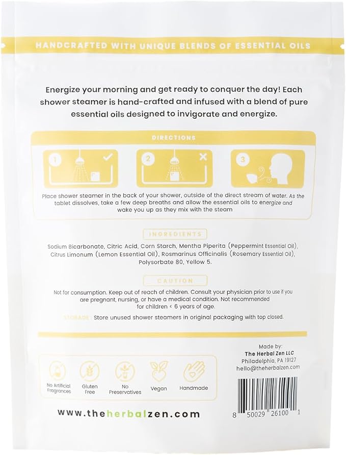 Morning Energy Shower Steamers Aromatherapy for Energy - USA Made - Peppermint & Lemon Shower Bomb Tablets – Christmas Gift - Adult Stocking Stuffer – Soothing Natural Essential Oils (10 Pack)