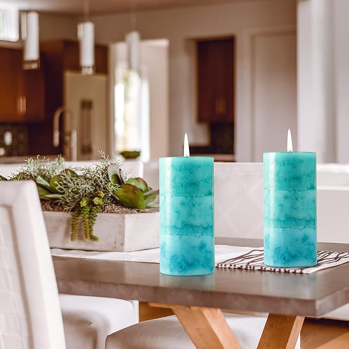 Pillar Candles Ocean Breeze Scented 3x6 inch Long-Lasting Clean Burning Candle 3 Pack Teal Turquoise Candles Coastal Themed Ocean Marine Rustic Decor for Home Bathroom Wedding