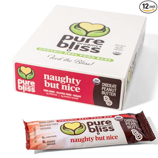 Organic Real Food Bar (Chocolate Peanut Butter) Non-GMO, Gluten Free, Vegan, Nutrition Bars, Energy Bars, Super Food Simple Ingredients, Best Tasting, Healthy Snack, Breakfast Bars, Dairy Free, Soy Free, Pure Bliss Organics (1.7 oz bar, 12-Pack Case)