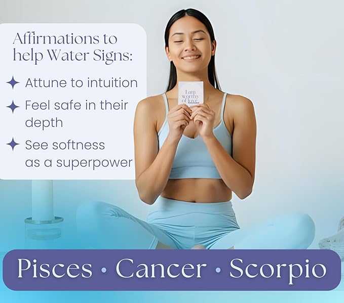 Affirmation Cards for Water Signs - Gifts for Scorpio, Pisces, Cancer. Inspirational Card Set with 40 Daily Positive Affirmations, Spiritual Self Care, Zodiac Collection