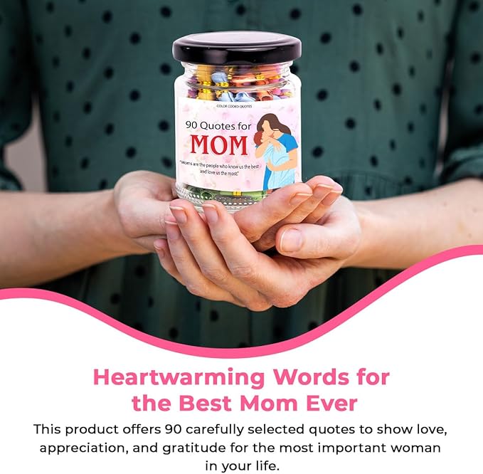 90 Love Notes for Mom in a Jar with NFC Keychain, Positive Affirmation Cards, Emotional Support Jar with Daily Affirmations for Women, Birthday Gifts for Mom, Mom Gifts from Daughters