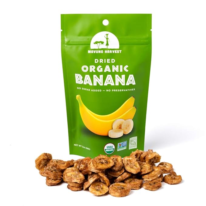 Mavuno Harvest Dried Banana Chips Fruit Snacks | Organic Dried | Healthy for Kids & Adults | Unsweetened Chips | Gluten Free | Vegan, Non GMO, Direct Trade | 2 Oz, Pack of 3
