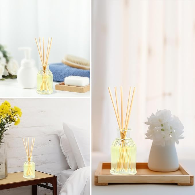 2-Pack Osmanthus Reed Diffuser Set, Kumquat Aroma Essential Oils, Amber Scented Oil Home Fragrance with 10pcs Sticks, Aromatherapy Air Freshener for Room Shelf Bathroom Decor
