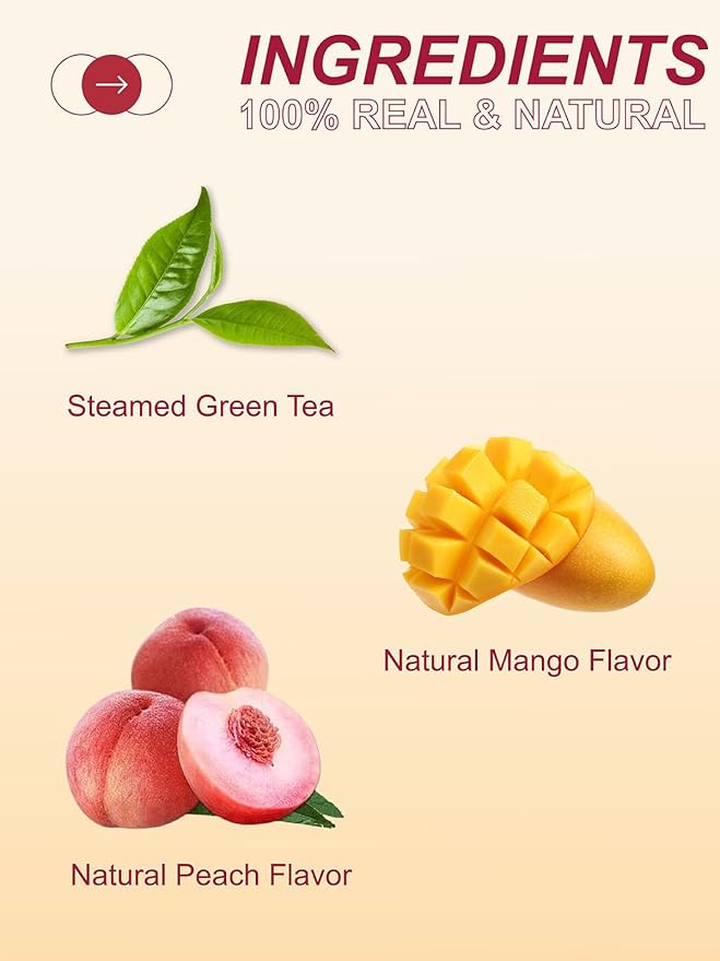 TeeLux Mango Peach Green Tea, Mango & Peach Flavored Steamed Green Tea, Fruit Aroma & Crisp Taste, 100 Count